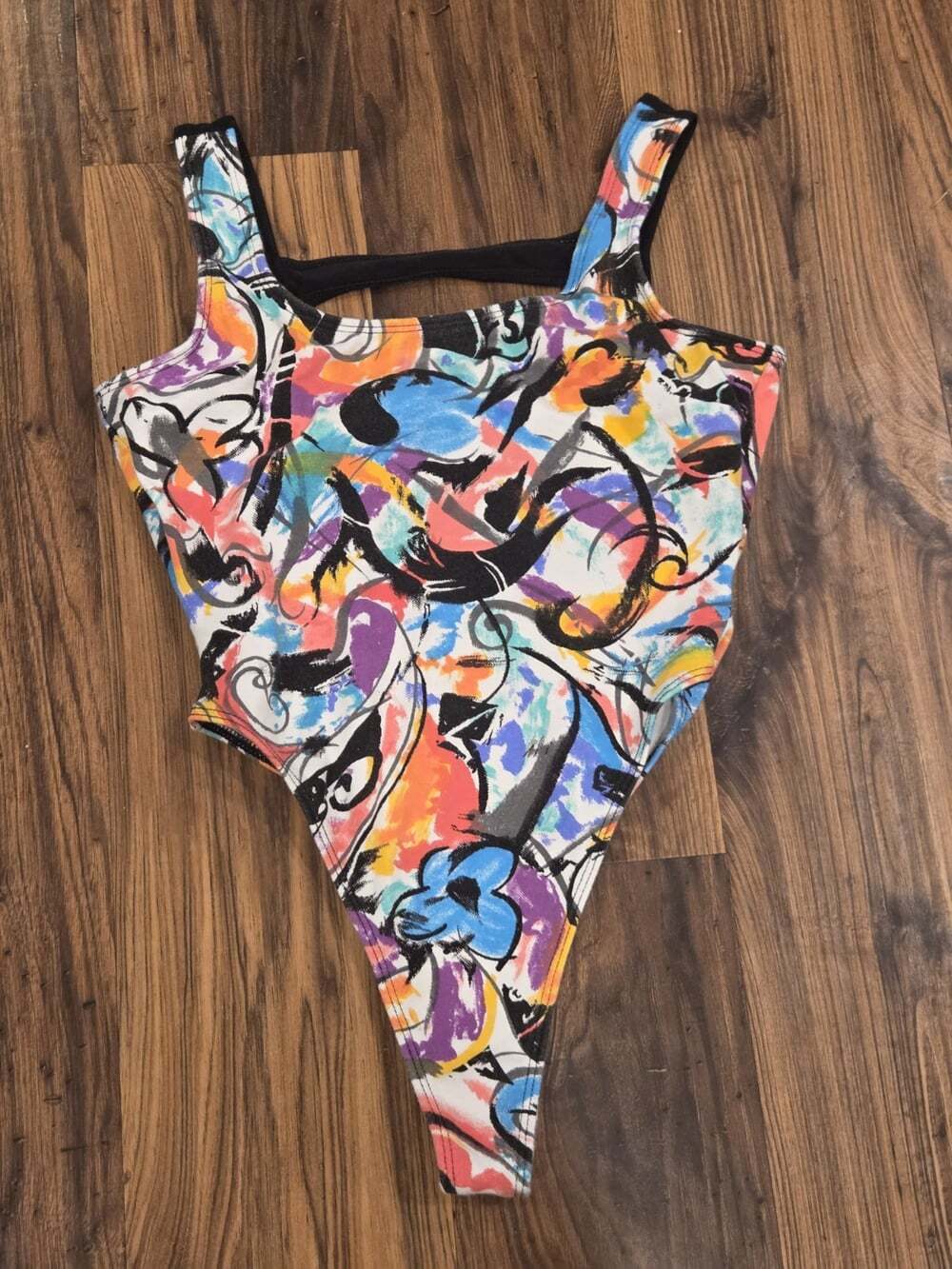 Vintage 80s 90s Gilda Marx California Body Abstract Print High Cut Bodysuit Sz 6